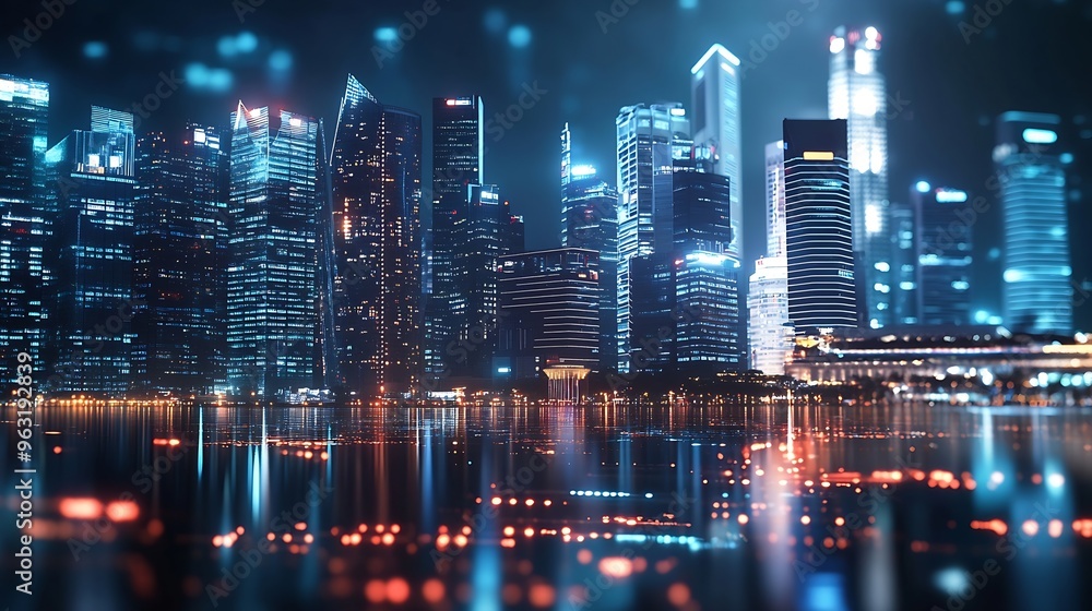 Poster modern cityscape and communication network concept internet of things ict information communication 