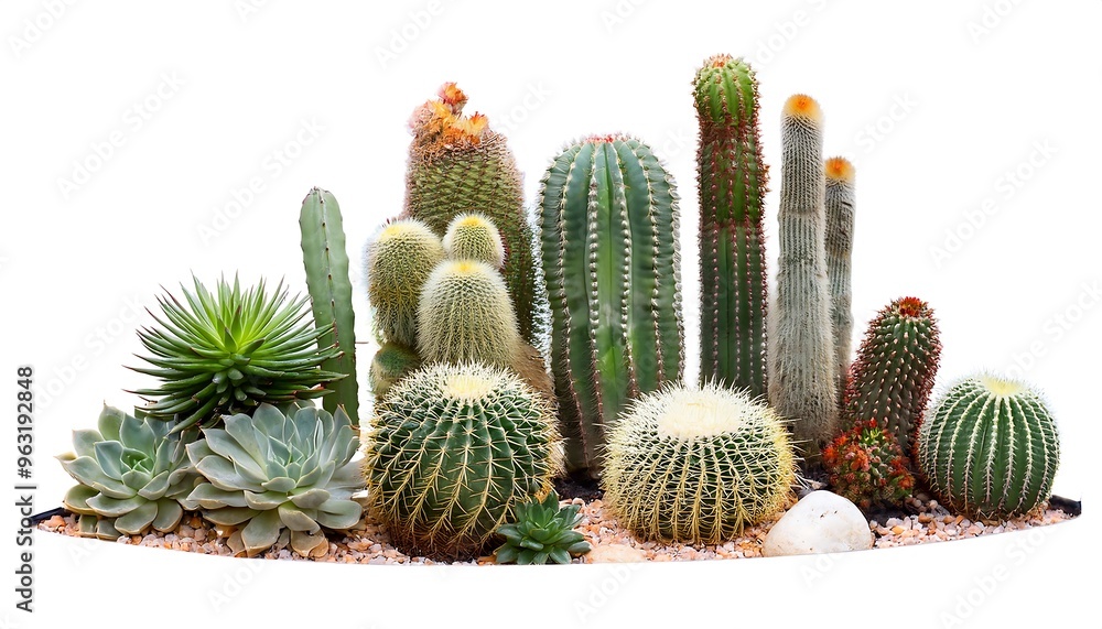 Poster depth of field in clipping path for cactus gardens- - cactus arrangements isolated with