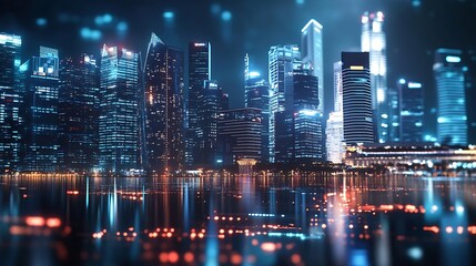 Obraz premium Modern cityscape and communication network concept Internet of Things ICT Information communication Technology 5G Smart city Digital transformation Singapore : Generative AI