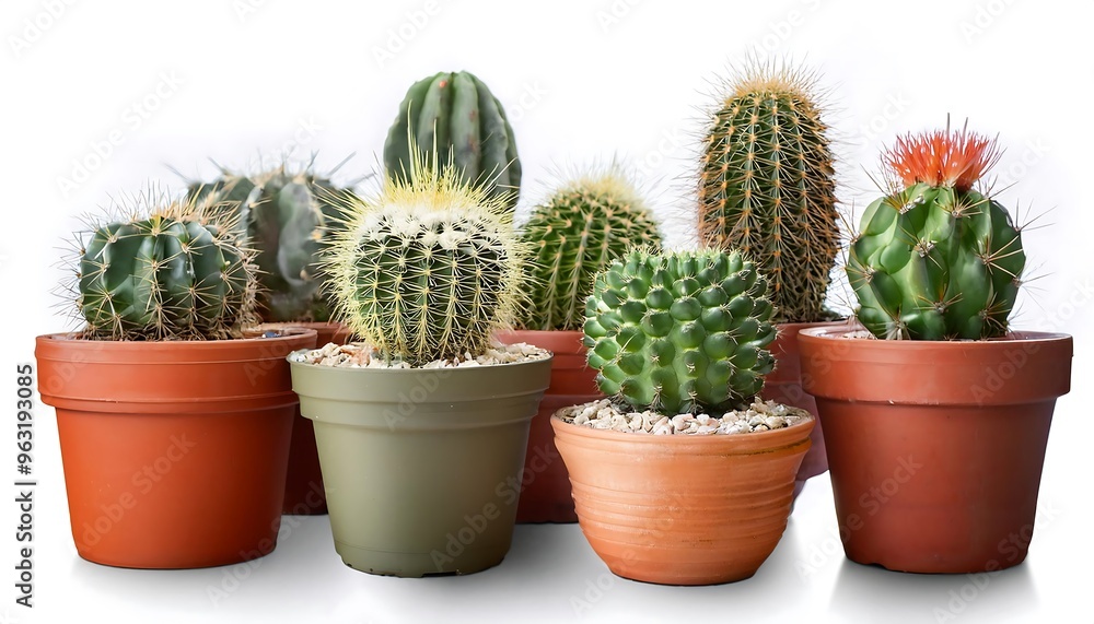 Aufkleber depth of field in clipping path for cactus pots- - cacti in pots isolated with precise