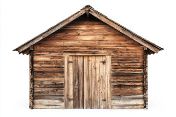 Naklejka premium Wooden shed isolated on white background, Close up shot log cabin on white.