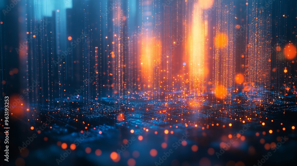 Poster Smart city and abstract dot point connect with gradient line big data connection technology concept : Generative AI