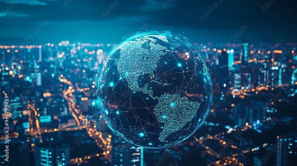 Aufkleber Global connection and the internet network modernization in smart city  Concept of future 5G wireless digital connecting and social media networking : Generative AI