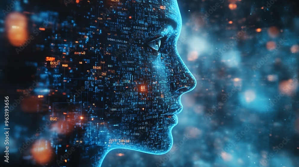 Fototapete Digital technology software development AI Artificial Intelligence concept Computer programmer or software engineer programming with computer code and cloud computing technology backgr : Generative AI