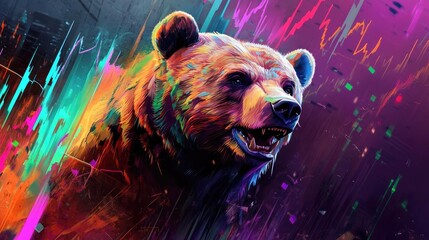 A vibrant and dynamic illustration of a bear, blending colors and abstract patterns for a modern artistic flair.