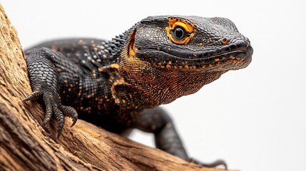 Fototapeta premium varanus salvator asian water monitor lizard on wood with white background : Generative AI