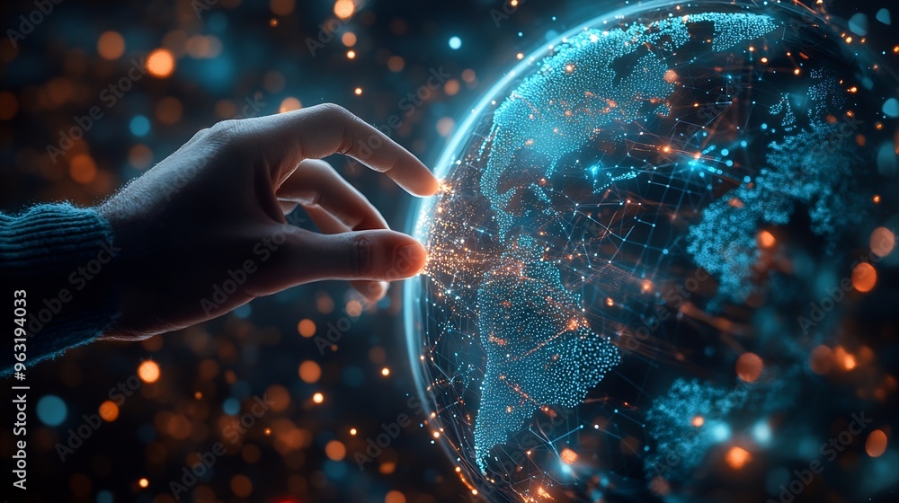 Fototapete Digital transformation internet network technology big data futuristic technology background man using computer with global network connection data link and exchange on virtual screen : Generative AI