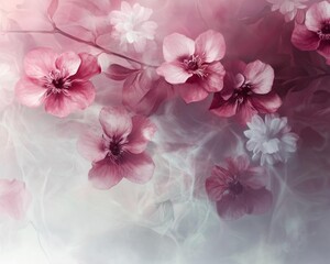 Futuristic Flowers: Soft pink and white flowers with a smoky, ethereal background.
