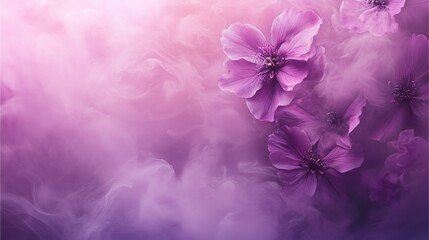 Futuristic Flowers: Vibrant purple flowers in a dreamy cloud of soft pink and purple mist.