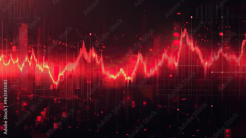 Poster Dynamic digital sound wave representation in red, showcasing movement and energy in a modern abstract style.