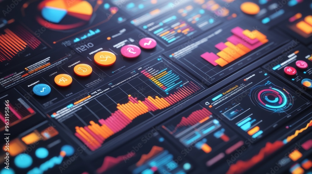Poster High-resolution close-up of a complex infographic with charts, icons, and data visualizations, emphasizing clarity and design for business presentations.