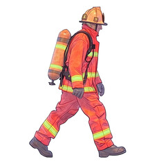 An illustration of a firefighter walking