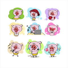 Sweety pig character design in different emotions and expressions