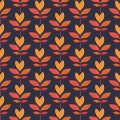 Autumn. Seamless pattern. Texture of trees and leaves. Hand drawn vector Illustration