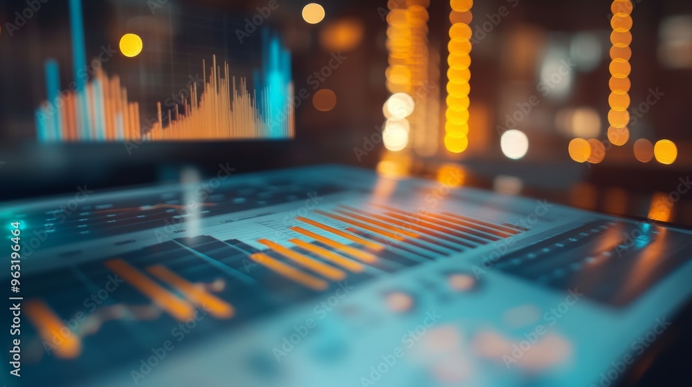 Aufkleber High-resolution close-up of a financial report with graphs and charts, showcasing detailed analysis and data visualization on a modern desk.