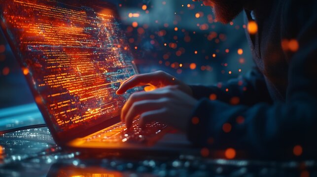 Ai Artificial Intelligence Digital technology metaverse software development IoT Internet of Things concept Software engineer using digital tablet coding on laptop javascript computer  : Generative AI