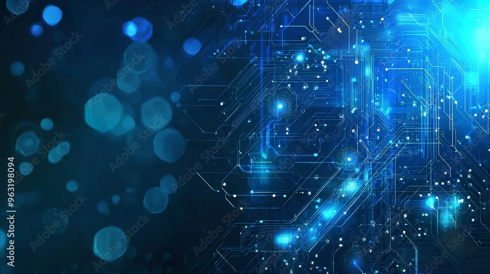 Aufkleber abstract glowing digital technology with blue circuitry and data points