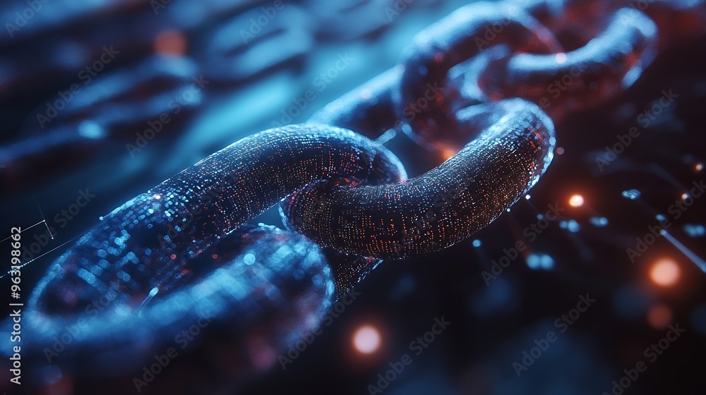 Poster Blockchain technology transaction concept Businessman use laptop on blockchain global networking data network connect Internet cyber security binary coded Crypto chain blockchain techn : Generative AI