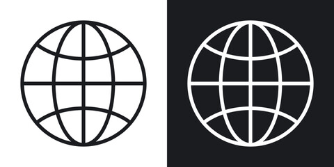 Globe line icons in black and white