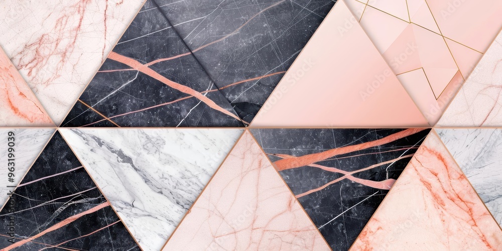 Poster an elegant composition of marble tiles in various shades, showcasing intricate patterns and textures
