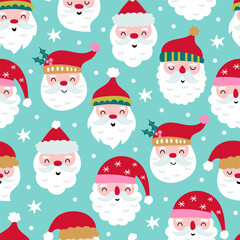 Seamless pattern background with cute Christmas Santa character. Childish background for fabric, wrapping paper, textile, wallpaper and apparel