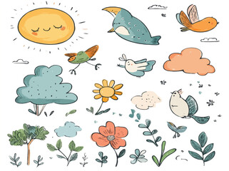 set of cartoon objects