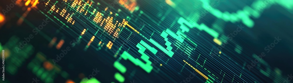 Poster Abstract visualization of digital data trends with vibrant colors and intricate patterns, ideal for finance and technology themes.