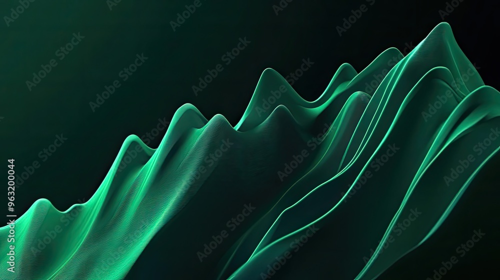 Poster abstract green waves creating a serene and dynamic landscape, perfect for backgrounds and digital de