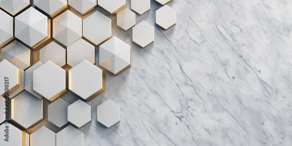 Aufkleber stylish hexagonal patterns with a marble background, combining geometric design with elegance and lu
