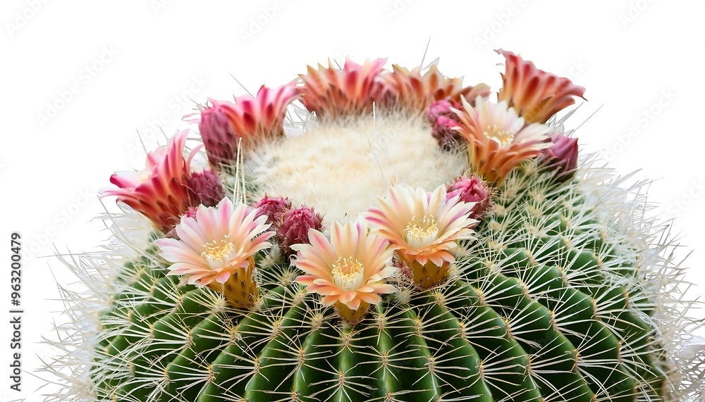 Poster full depth of field in clipping path for flowering cactus gardens- - blooming cacti isolated