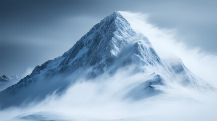 Ethereal Mountain Peak Amidst Misty Veil