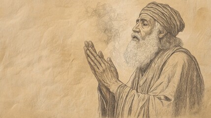 Fototapeta premium Biblical Illustration: Hezekiah’s Heartfelt Prayer with Visions of His Righteous Deeds, Appealing to God’s Memory of Faithfulness