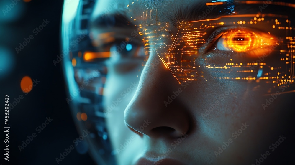 Aufkleber Ai technology Artificial Intelligence man using technology smart robot AI artificial intelligence by enter command prompt for generates something Futuristic technology transformation C : Generative AI