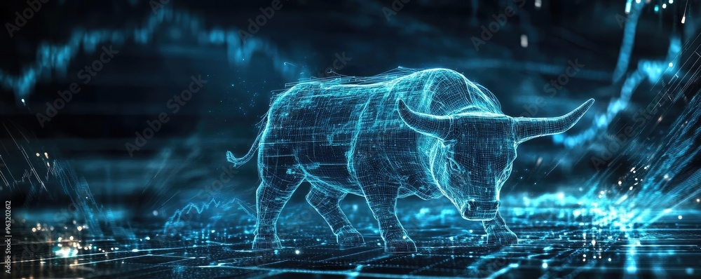Aufkleber a dynamic digital representation of a bull symbolizing market strength and investment growth in a fu