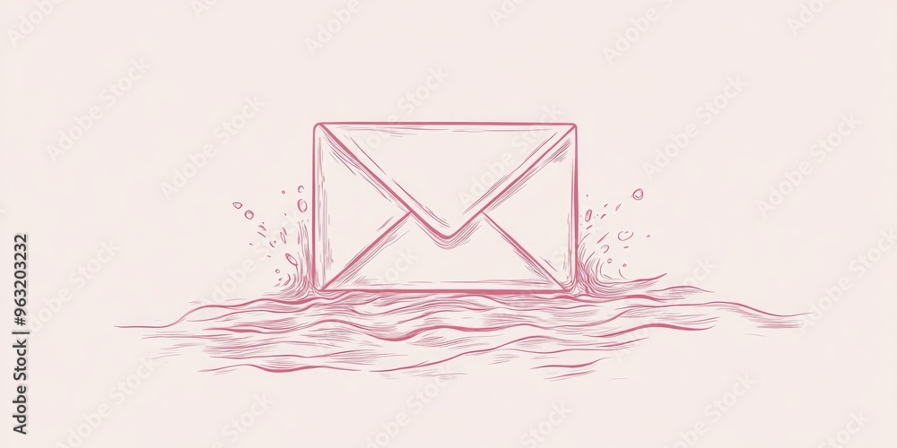 Poster a pink envelope is floating in water. the envelope is open and the water is splashing around it. con