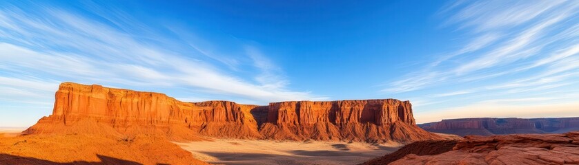 A sandstone podium set within a red rock canyon, with deep shadows cast by the towering rock formations. Captured during the golden hour with a wide-angle len, the scene is bathed in warm, earthy tone