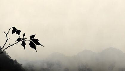 A light, abstract silhouette of an object, like a leaf or mountain, blended into the background color.