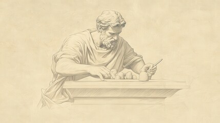 Fototapeta premium Biblical Illustration: Craftsman Carving an Idol Under the Majestic Heavens, Highlighting the Futility of Idol Worship Compared to God's Greatness