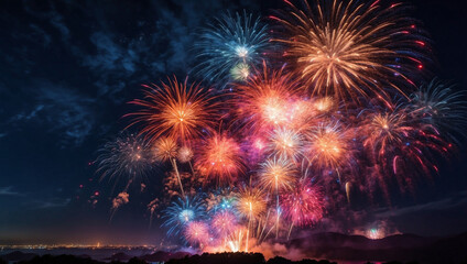 Bright and colorful fireworks display lighting up the sky