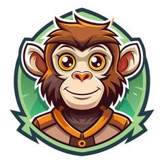 Fototapeta premium Cartoon Illustration of a Smiling Monkey in a Green Circle