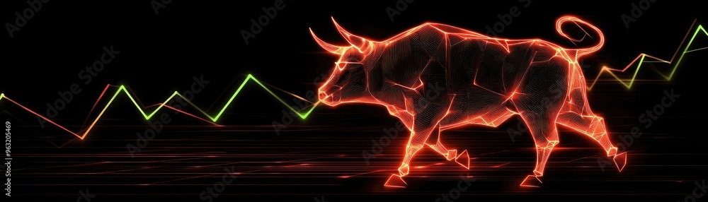 Aufkleber dynamic bull graphic symbolizing bullish market trends with vibrant lines and glowing elements, perf