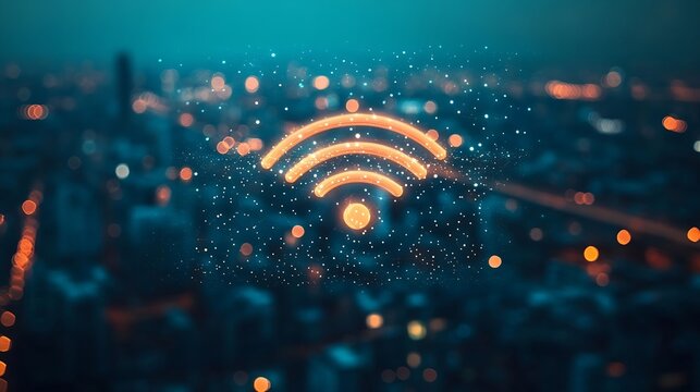Cityscape with wifi connection conceptualinformation communication technology concept : Generative AI