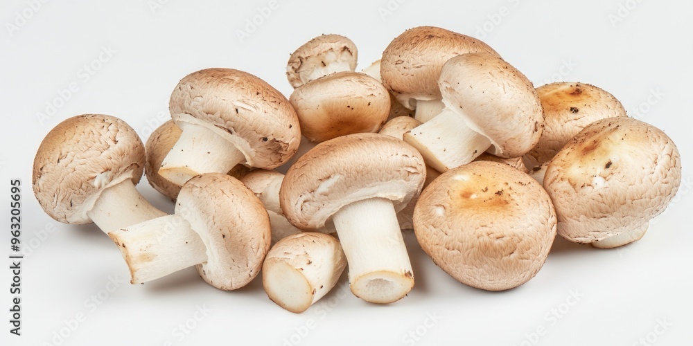 Poster a bunch of mushrooms are piled on top of each other. the mushrooms are all different sizes and shape