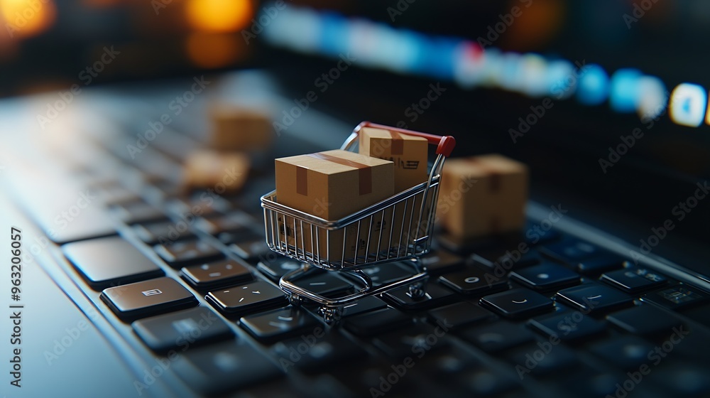 Poster boxes in a shopping car on a laptop keyboard ideas about online shopping online shopping is a form o