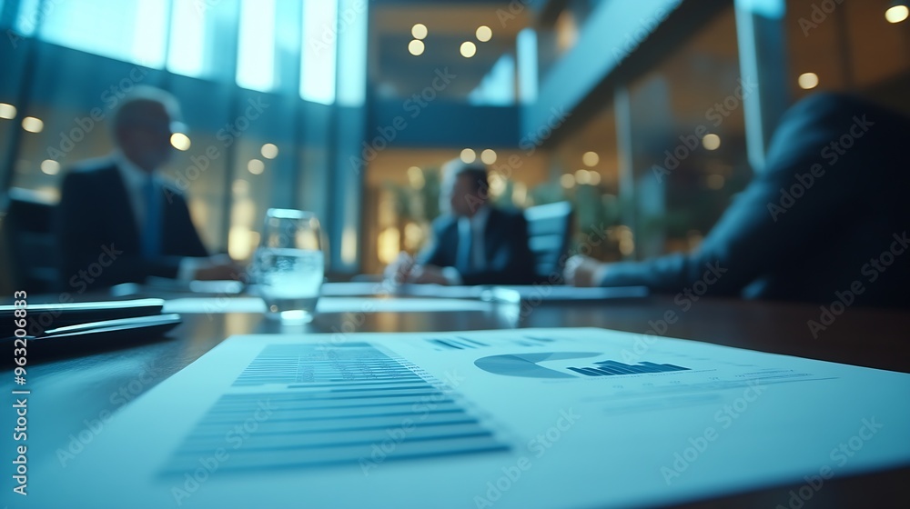 Poster two business adviser meeting to analyze and discuss the situation on the financial report in the mee