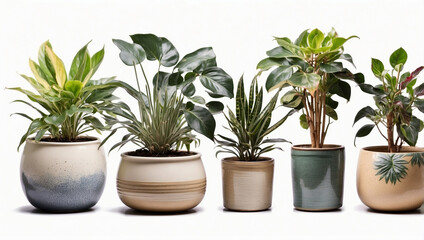 Obraz premium Collection of Various Houseplants in Ceramic Pots with Natural Light