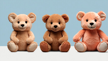 Cutout Set of 3 Stuffed Animal Toys Isolated on Transparent Background