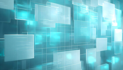 Abstract Technology background with blue and white squares.