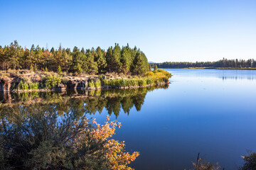 Quiet backwater of The Little Deschutes River in Crescent, Oregon