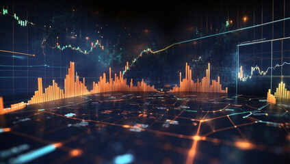 Obraz premium Digital Stock Market Display with Glowing Charts and Graphs